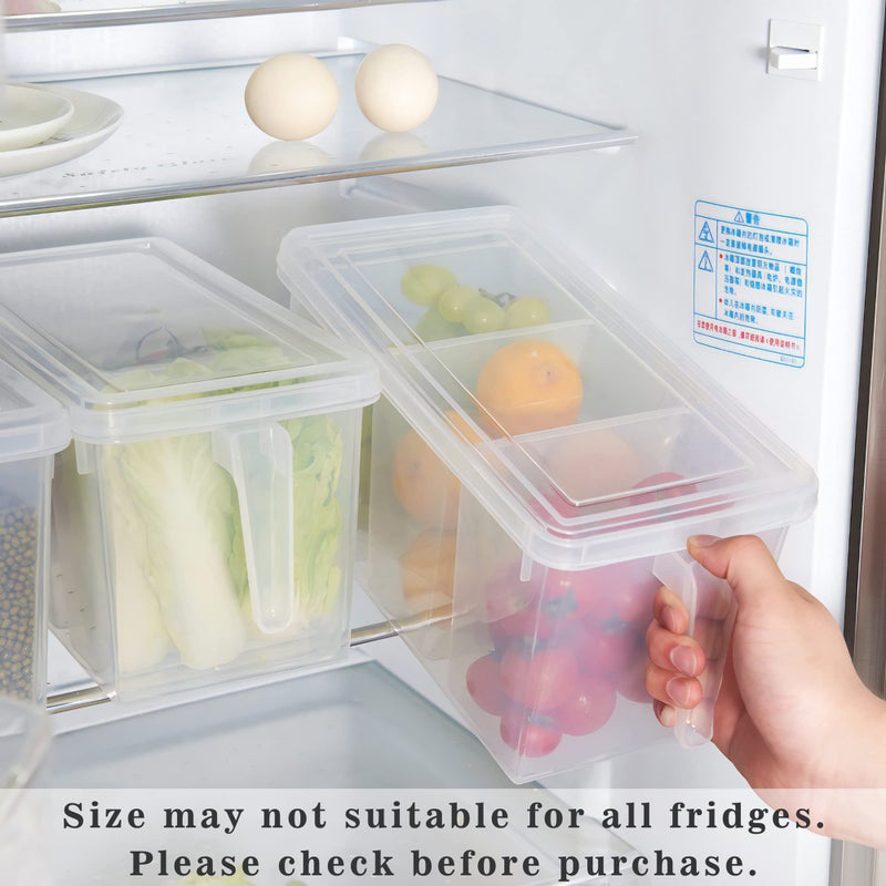 MineSign 2 Pack Plastic Divided Veggie Storage Containers with Lids and Handles for Fridge Storage Organizer Boxes for Refrigerator Produce Beans Fruits Organzation - Image 3
